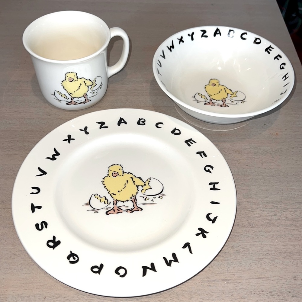 Vintage L. Katzenstein Alphabet Child cup, bowl, and plate keepsake baby’s first